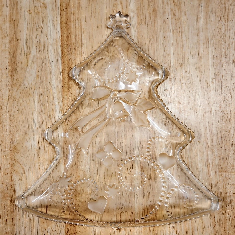 Vintage Glass Christmas Tree Serving Tray